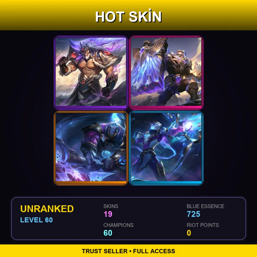 LAS | Lv60 | Unranked | 19 Skin | 60 Champ — LoL account