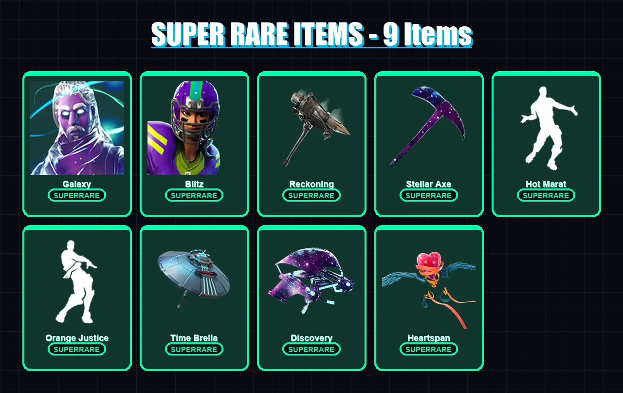 [PC] | Galaxy | Blitz | Dire | A.I.M. | Carbide | 111 skin | 114 pickaxe | 135 emote | 104 glider | Lv1264