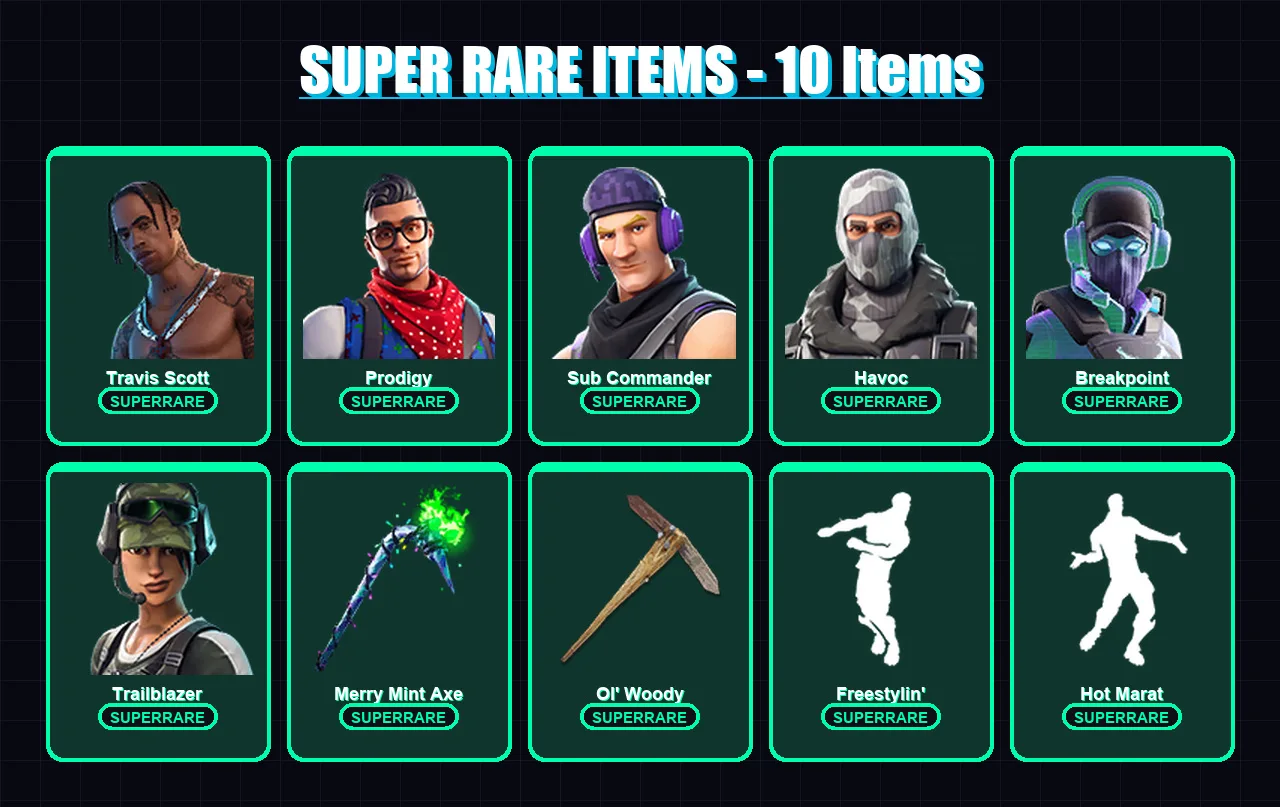 [PC] | Travis Scott | Prodigy | Sub Commander | Havoc | Breakpoint | 33 skin | 46 pickaxe | 45 emote | 41 glider | Lv651 — Fortnite account
