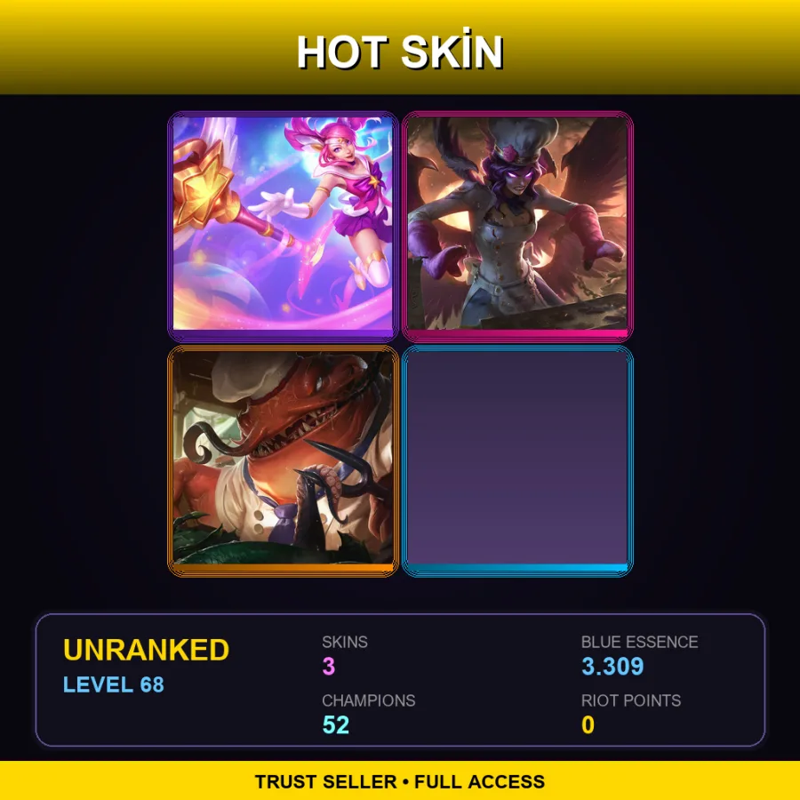 VN | Lv68 | Unranked | 3 Skin | 52 Champ — LoL account