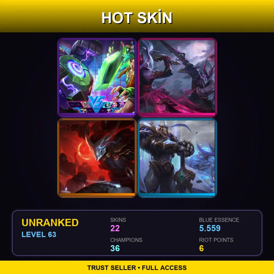 SG | Lv63 | Unranked | 22 Skin | 36 Champ — LoL account