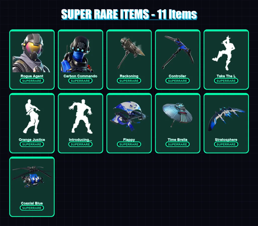 [PS4/PS5/XBOX/PC] | Rogue Agent | Carbon Commando | Blackheart | Hybrid | Gear Specialist Maya | 44 skin | 44 pickaxe | 38 emote | 52 glider | Lv699