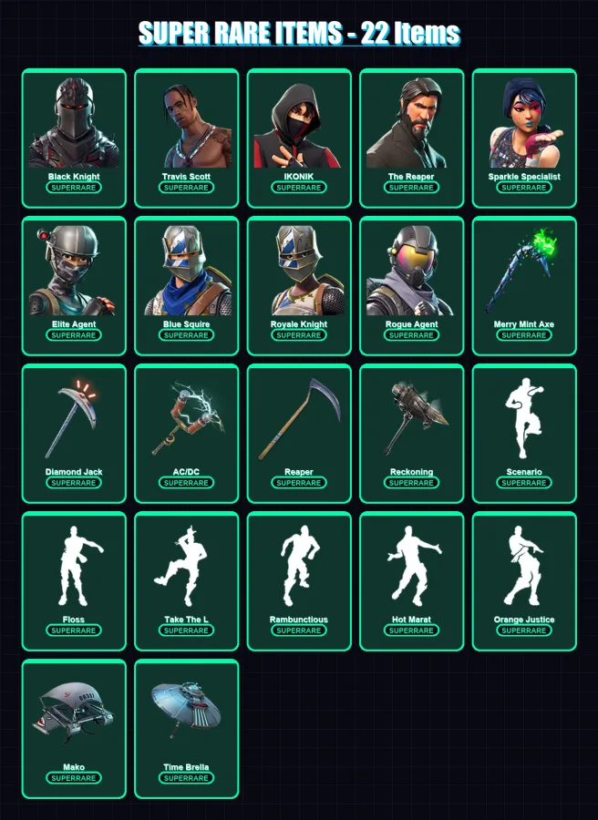 [PC/XBOX/PSN] | Black Knight | Travis Scott | IKONIK | Omega | The Reaper | 176 skin | 121 pickaxe | 131 emote | 111 glider | Lv2003