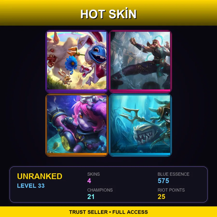 EUW | Lv33 | Unranked | 4 Skin | 21 Champ — Cottontail Fizz