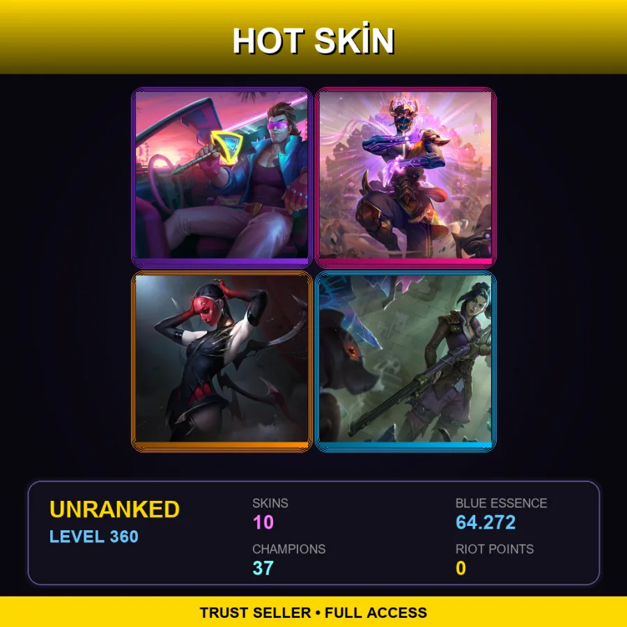 LAN | Lv360 | Unranked | 10 Skin | 37 Champ — LoL account