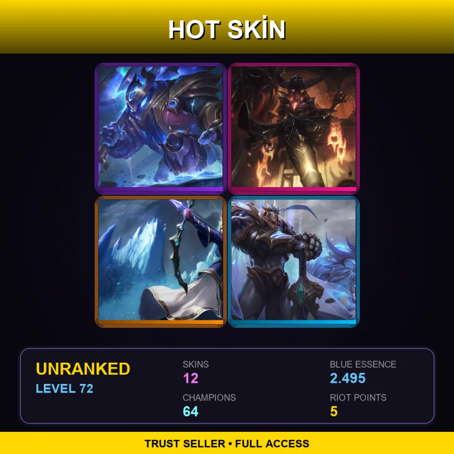 EUW | Lv72 | Unranked | 12 Skin | 64 Champ