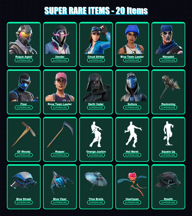 [PC/XBOX/PSN] | Rogue Agent | Xander | Cloud Striker | Blue Team Leader | Warpaint | 756 skin | 647 pickaxe | 508 emote | 383 glider | Lv6543