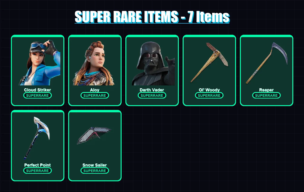 [PS4/PS5/XBOX/PC] | Cloud Striker | Aloy | Darth Vader | Joey | Menace | 156 skin | 133 pickaxe | 101 emote | 97 glider | Lv1664