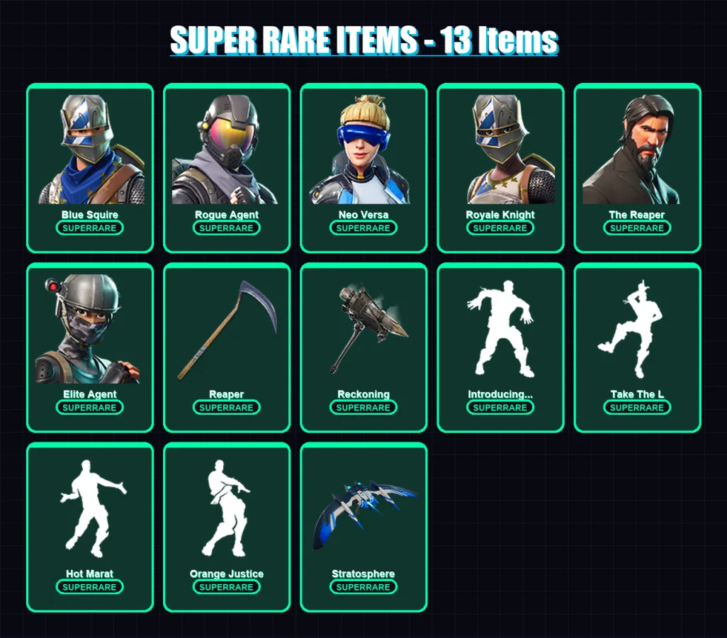 [PC/XBOX/PSN] | Blue Squire | Rogue Agent | Neo Versa | Royale Knight | The Reaper | 103 skin | 54 pickaxe | 79 emote | 60 glider | Lv855