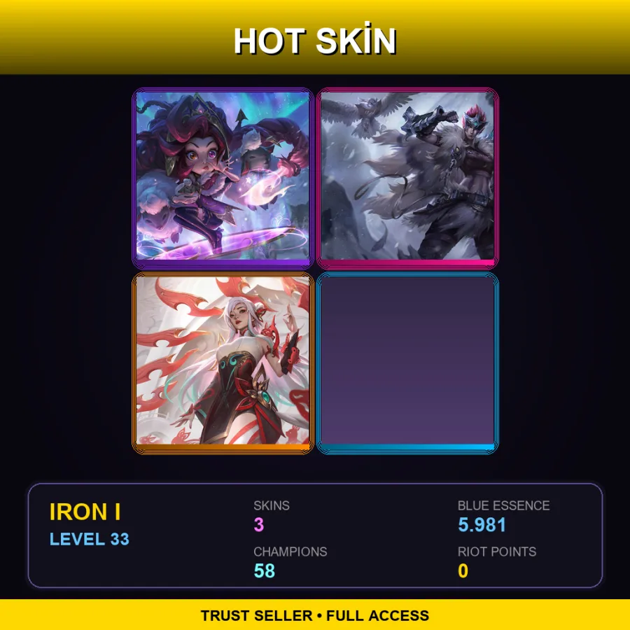 EUNE | Lv33 | Iron I | 3 Skin | 58 Champ