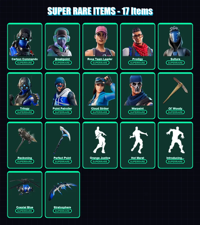 [PC/XBOX] | Carbon Commando | Breakpoint | Rose Team Leader | Prodigy | Sultura | 145 skin | 150 pickaxe | 179 emote | 135 glider | Lv1803 — Fortnite account