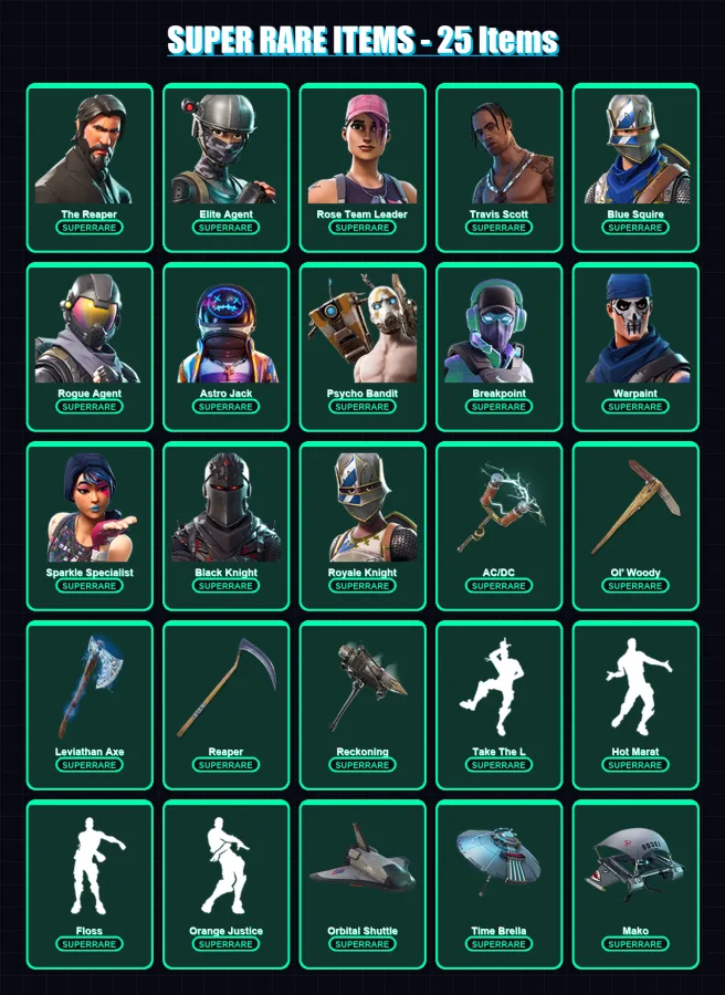 [PC/PSN] | The Reaper | Elite Agent | Rose Team Leader | Travis Scott | Blue Squire | 205 skin | 203 pickaxe | 167 emote | 159 glider | Lv2903