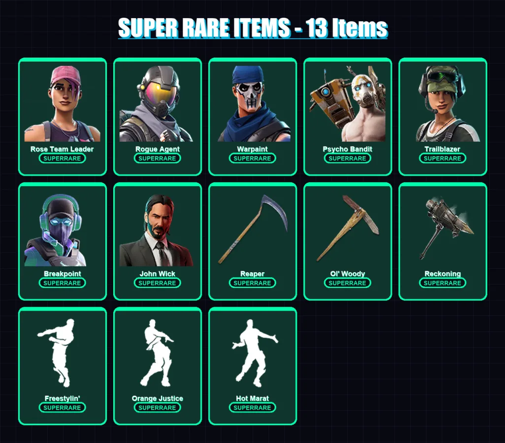 [PC/XBOX] | Rose Team Leader | Rogue Agent | Warpaint | Psycho Bandit | Trailblazer | 102 skin | 60 pickaxe | 96 emote | 58 glider | Lv474