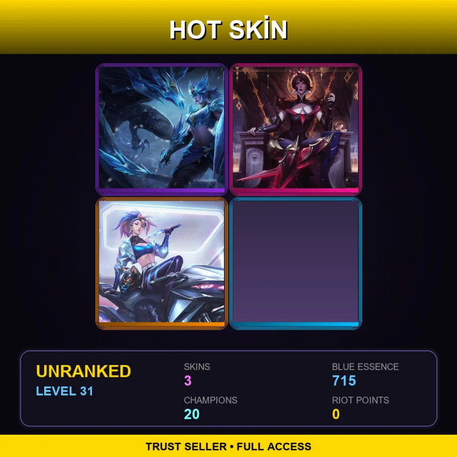 EUW | Ice Drake Shyvana | Arcana Camille | K/DA ALL OUT Akali | 3 Skin | 20 Champ | Lv31