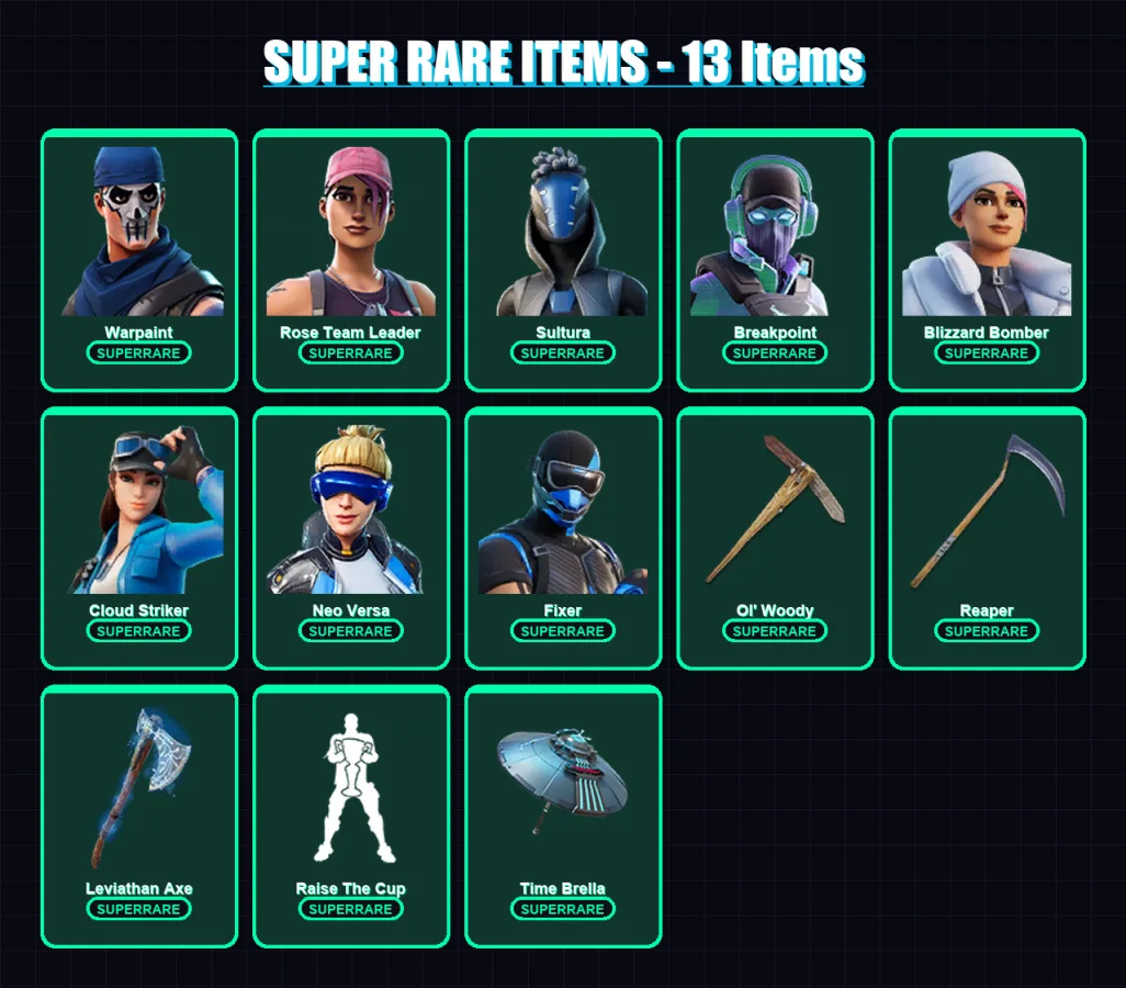 [PC/PSN] | Warpaint | Rose Team Leader | Sultura | Breakpoint | Blizzard Bomber | 185 skin | 169 pickaxe | 155 emote | 150 glider | Lv2447 — Game account