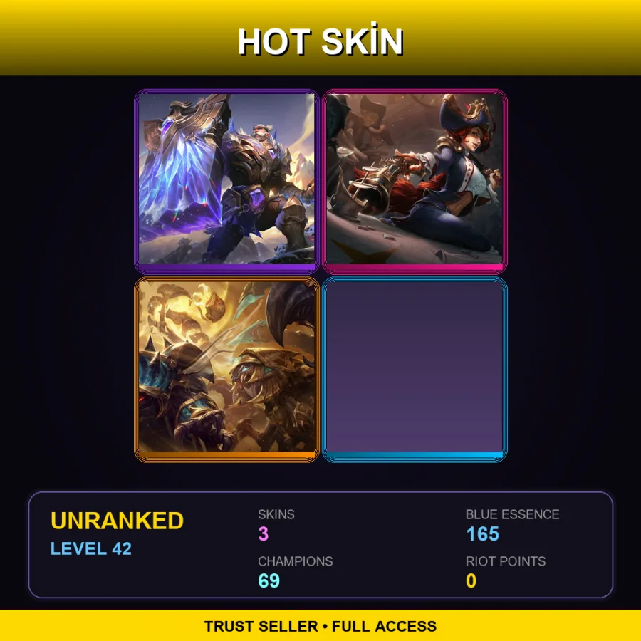 EUNE | Lv42 | Unranked | 3 Skin | 69 Champ — LoL account