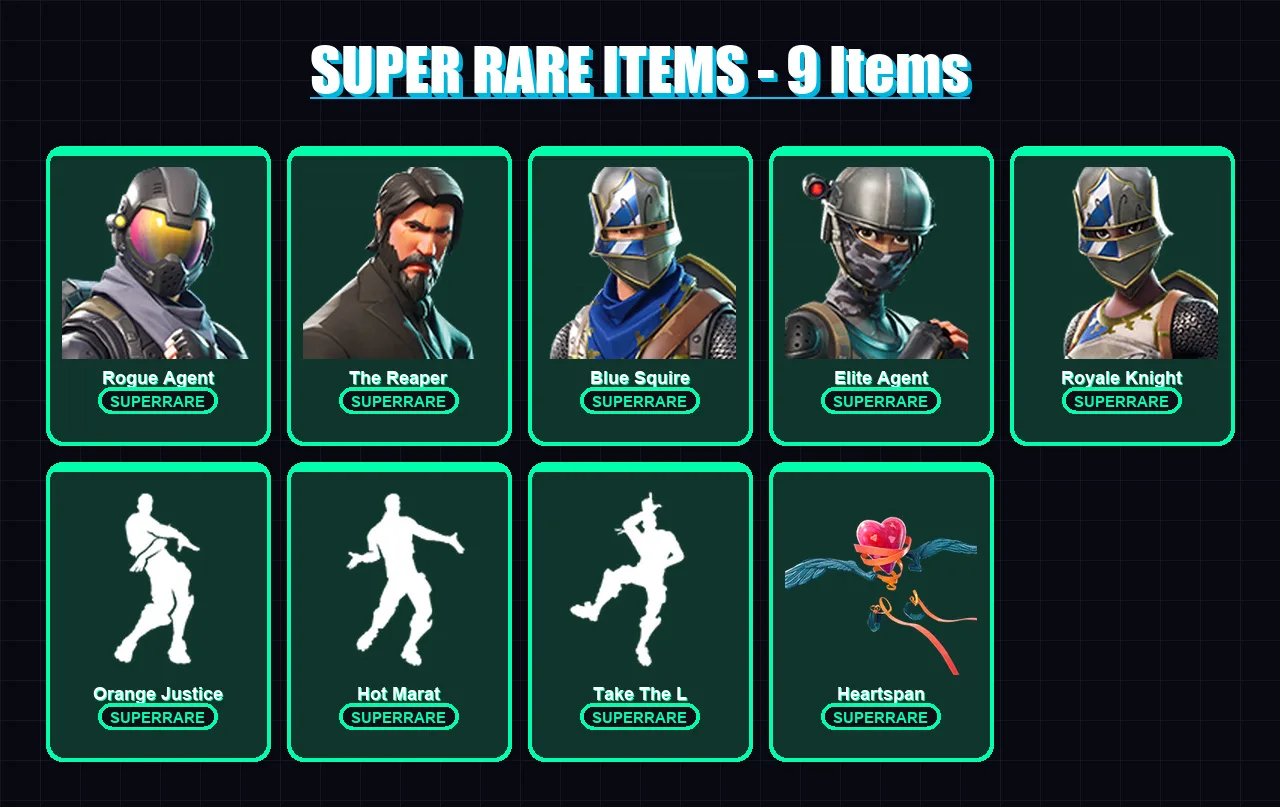 [PC/PSN] | Rogue Agent | The Reaper | Blue Squire | Elite Agent | Royale Knight | 24 skin | 29 pickaxe | 49 emote | 37 glider | Lv626 — Fortnite account
