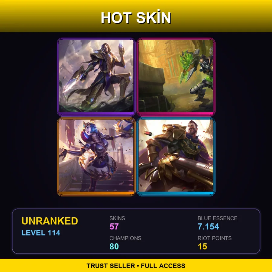 SG | Lv114 | Unranked | 57 Skin | 80 Champ — LoL account
