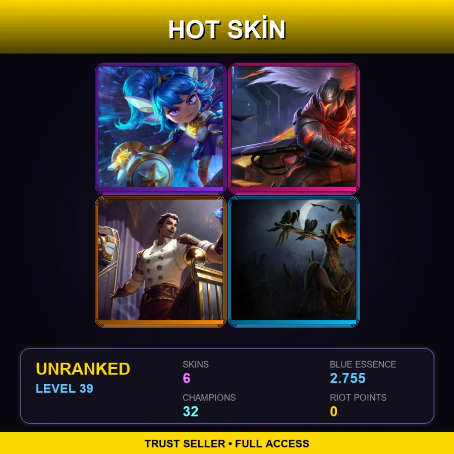 EUNE | Lv39 | Unranked | 6 Skin | 32 Champ — LoL account