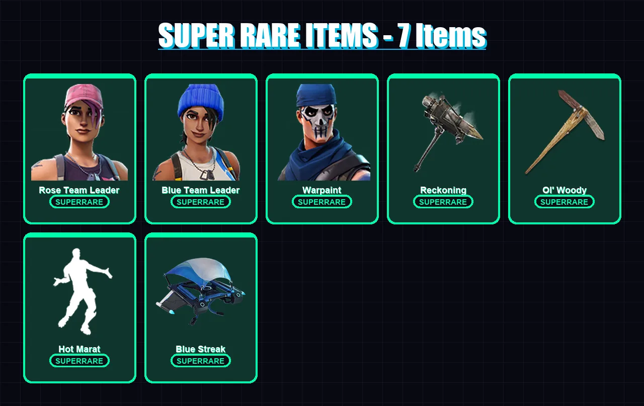 [PC/XBOX/PSN] | Rose Team Leader | Blue Team Leader | Warpaint | A.I.M. | Dire | 25 skin | 22 pickaxe | 24 emote | 24 glider | Lv258