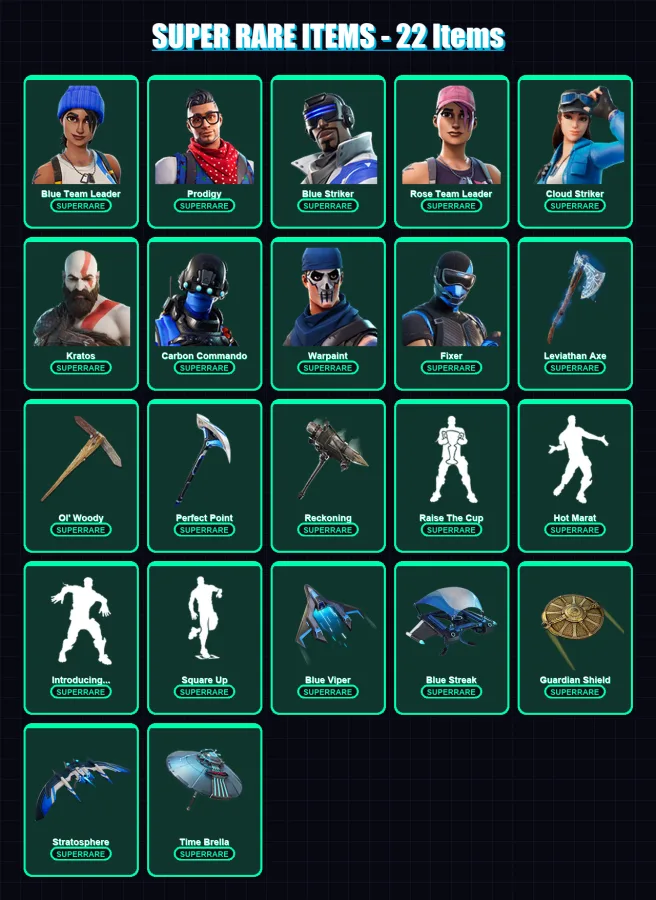 [PC] | Blue Team Leader | Prodigy | Blue Striker | Rose Team Leader | Cloud Striker | 133 skin | 141 pickaxe | 124 emote | 116 glider | Lv1218