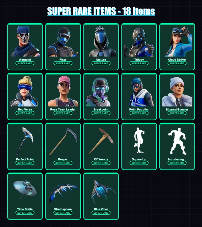 [PS4/PS5/XBOX/PC] | Warpaint | Fixer | Sultura | Trilogy | Cloud Striker | 120 skin | 106 pickaxe | 81 emote | 99 glider | Lv1625