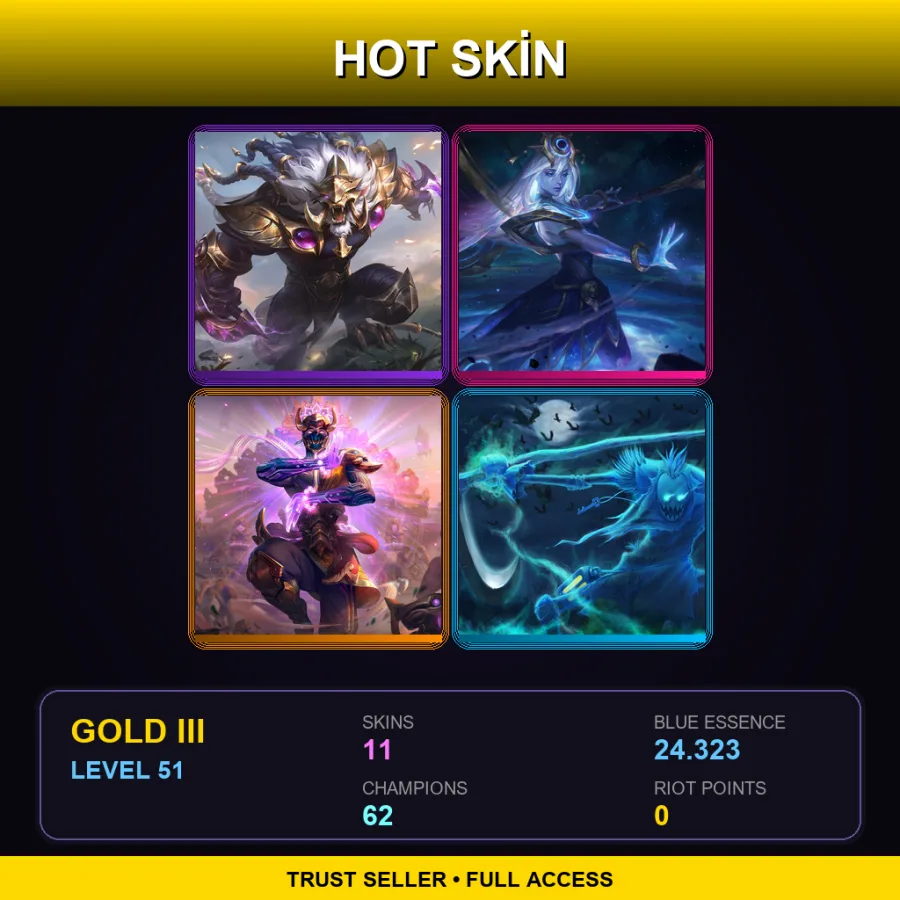 EUW | Lv51 | Gold III | 11 Skin | 62 Champ