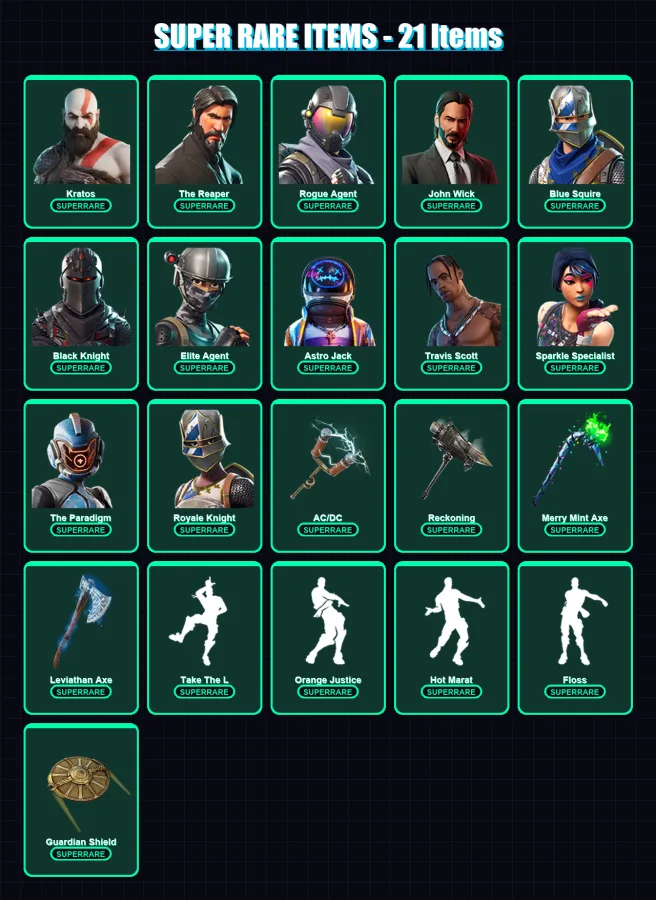 [PC/XBOX/PSN] | Kratos | The Reaper | Rogue Agent | John Wick | Blue Squire | 176 skin | 140 pickaxe | 144 emote | 121 glider | Lv2243