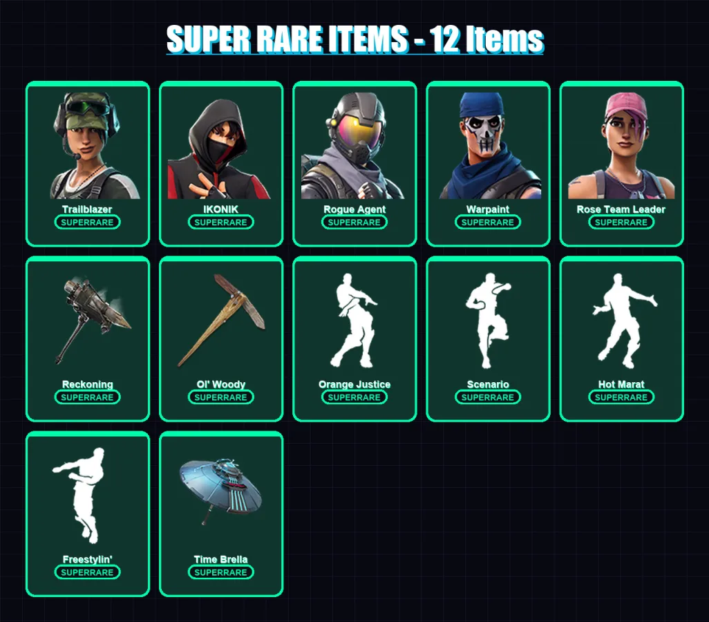 [PC/XBOX] | Trailblazer | IKONIK | Rogue Agent | Warpaint | Rose Team Leader | 94 skin | 97 pickaxe | 94 emote | 96 glider | Lv1059