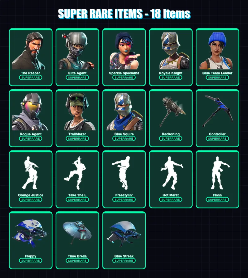 [PC/XBOX] | The Reaper | Elite Agent | Sparkle Specialist | Royale Knight | Blue Team Leader | 25 skin | 25 pickaxe | 33 emote | 33 glider | Lv513
