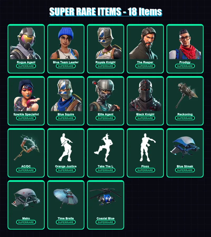 [PC] | Rogue Agent | Blue Team Leader | Royale Knight | The Reaper | Prodigy | 59 skin | 68 pickaxe | 68 emote | 75 glider | Lv1019