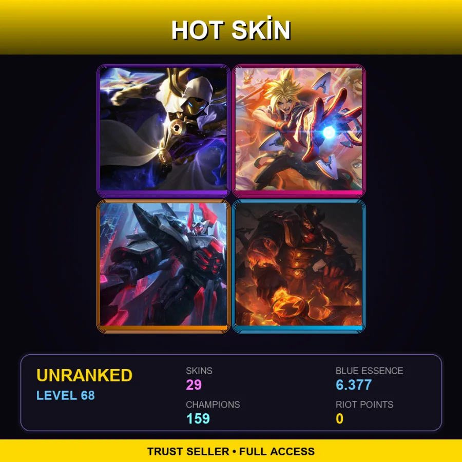 SG | Lv68 | Unranked | 29 Skin | 159 Champ — LoL account