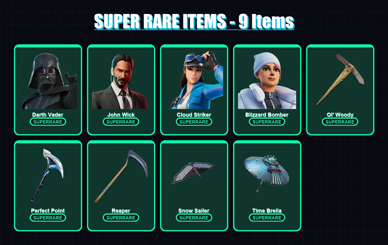 [PS4/PS5/PC] | Darth Vader | John Wick | Cloud Striker | Blizzard Bomber | Malik | 185 skin | 225 pickaxe | 158 emote | 169 glider | Lv2651
