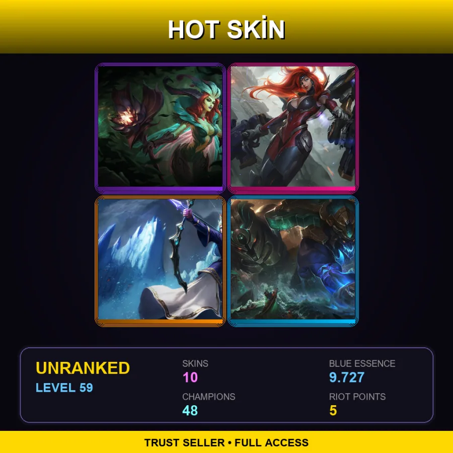 TR | Lv59 | Unranked | 10 Skin | 48 Champ — LoL account