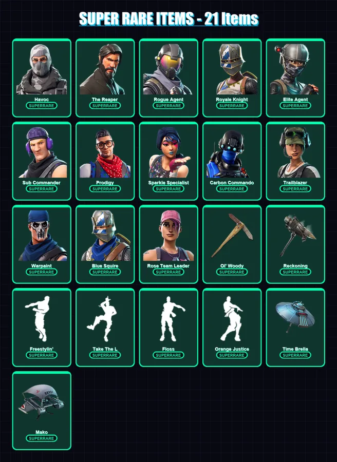 [PC/XBOX] | Havoc | The Reaper | Rogue Agent | Royale Knight | Elite Agent | 71 skin | 54 pickaxe | 56 emote | 61 glider | Lv784