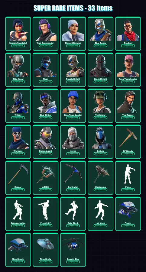 [PS4/PS5/PC] | Sparkle Specialist | Sub Commander | Blizzard Bomber | Blue Squire | Prodigy | 215 skin | 220 pickaxe | 178 emote | 172 glider | Lv18