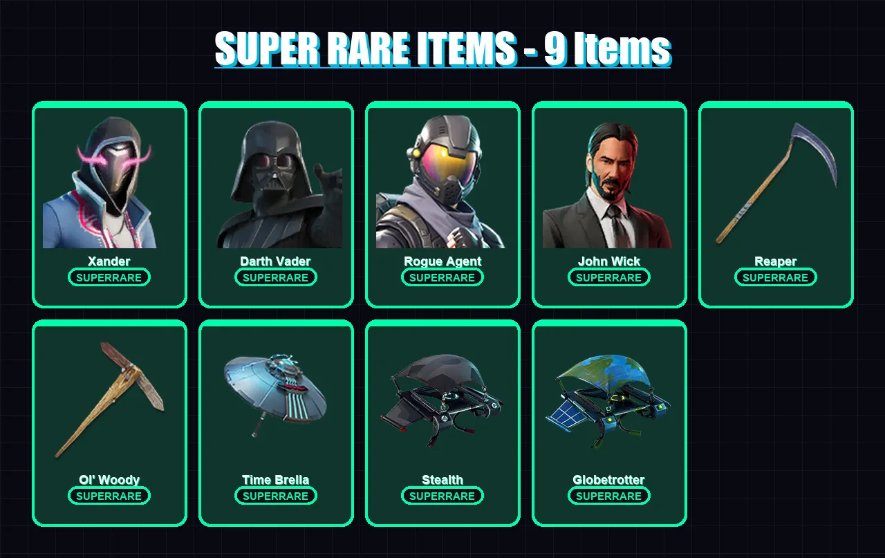 [PC/XBOX/PSN] | Xander | Darth Vader | Rogue Agent | John Wick | Raven | 599 skin | 531 pickaxe | 509 emote | 219 glider | Lv3018