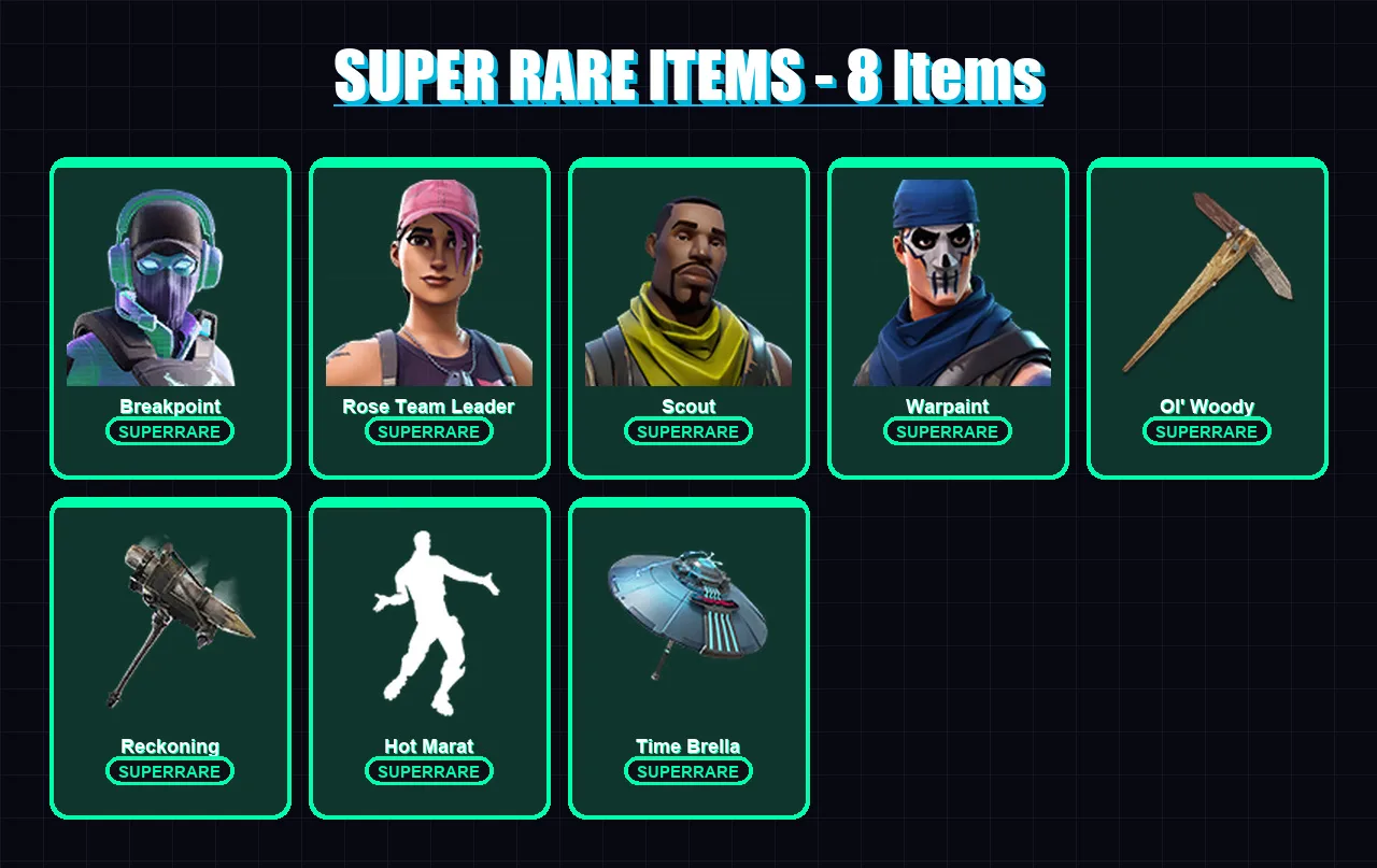 [PC/PSN] | Breakpoint | Rose Team Leader | Scout | Warpaint | Valeria | 241 skin | 223 pickaxe | 212 emote | 195 glider | Lv3794