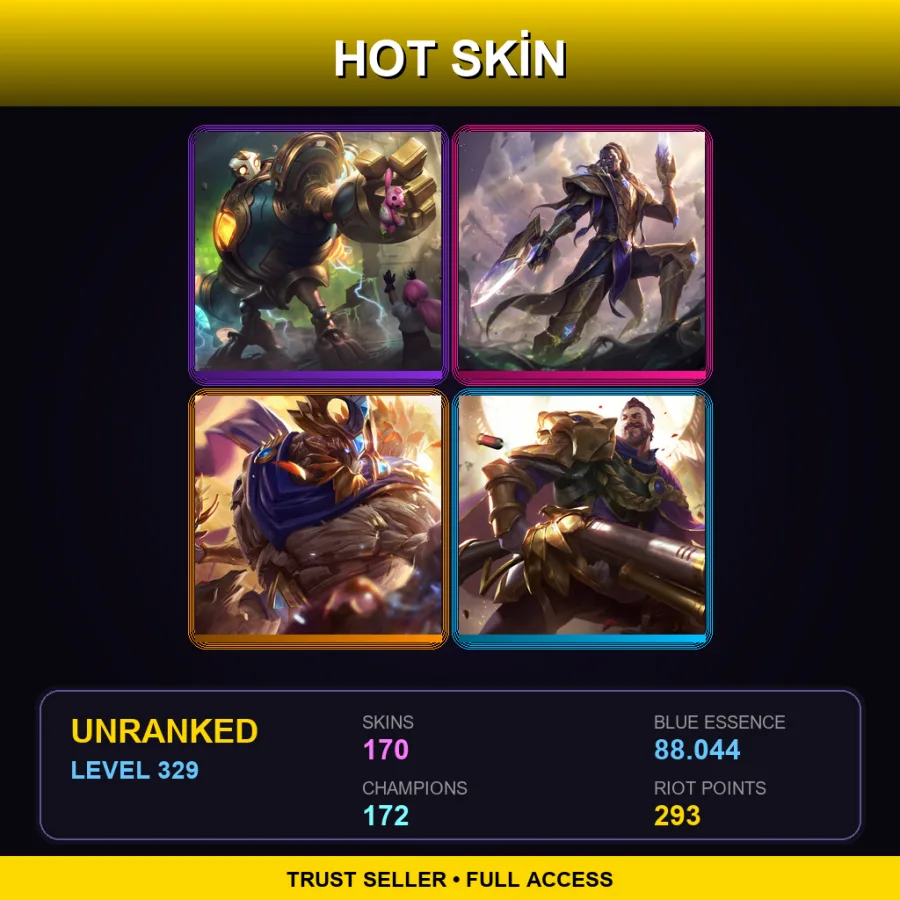 EUW | Lv329 | Unranked | 170 Skin | 172 Champ — LoL account