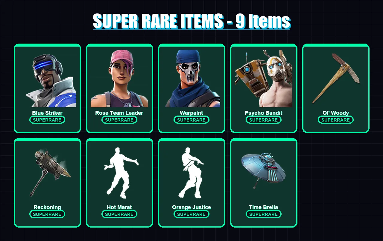 [PC/XBOX] | Blue Striker | Rose Team Leader | Warpaint | Psycho Bandit | Drift | 89 skin | 85 pickaxe | 74 emote | 81 glider | Lv1248