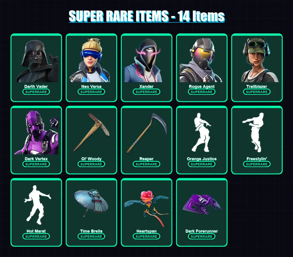 [PC/XBOX] | Darth Vader | Neo Versa | Xander | Rogue Agent | Trailblazer | 133 skin | 143 pickaxe | 112 emote | 134 glider | Lv2034