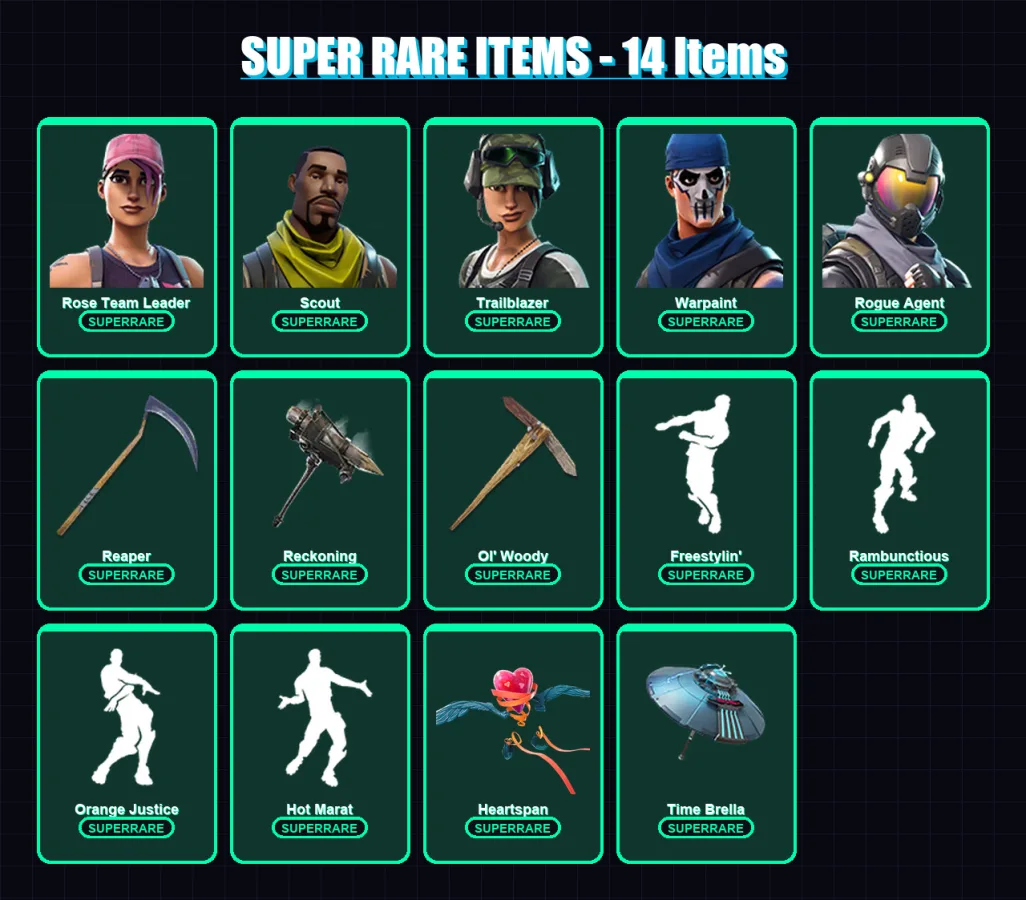 [PC/XBOX/PSN] | Rose Team Leader | Scout | Trailblazer | Warpaint | Rogue Agent | 206 skin | 202 pickaxe | 185 emote | 151 glider | Lv2270