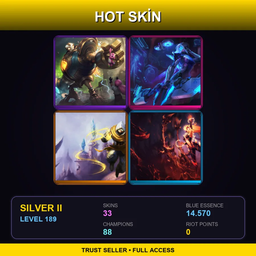 LAN | Lv189 | Silver II | 33 Skin | 88 Champ — LoL account