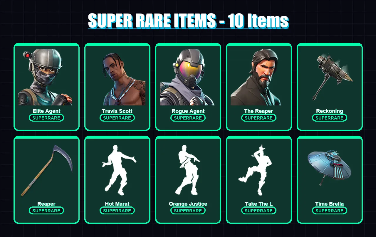 [PC] | Elite Agent | Travis Scott | Rogue Agent | The Reaper | Power Chord | 182 skin | 143 pickaxe | 159 emote | 129 glider | Lv2264 — Fortnite account