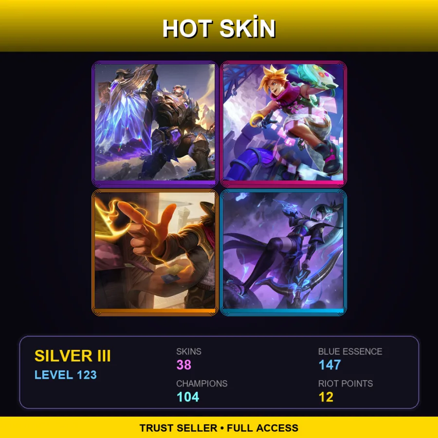 EUW | Lv123 | Silver III | 38 Skin | 104 Champ