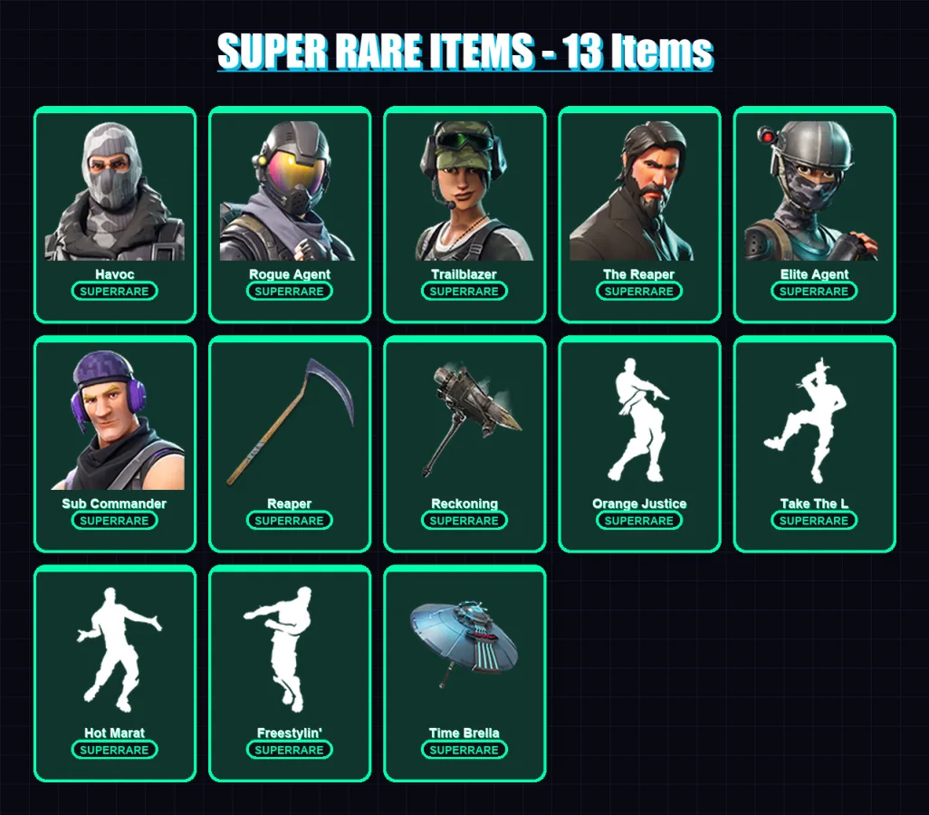 [PC/XBOX/PSN] | Havoc | Rogue Agent | Trailblazer | The Reaper | Elite Agent | 76 skin | 50 pickaxe | 74 emote | 48 glider | Lv435