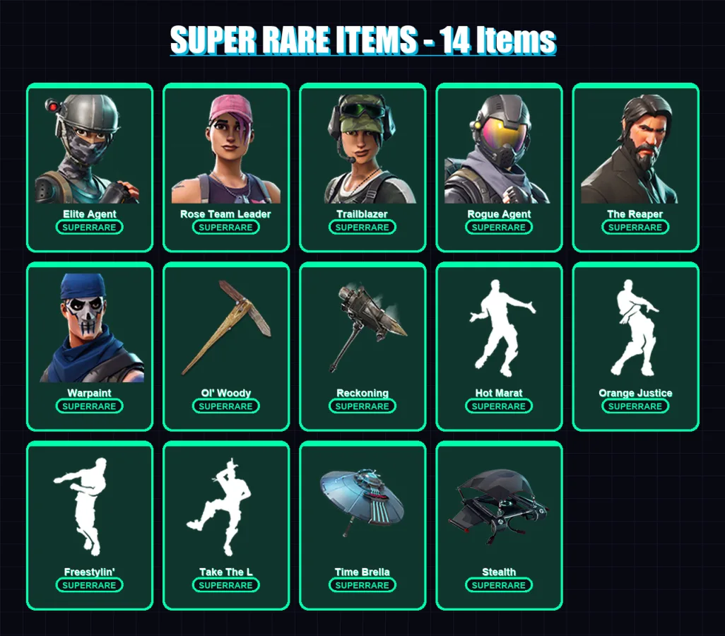 [PC/XBOX/PSN] | Elite Agent | Rose Team Leader | Trailblazer | Rogue Agent | The Reaper | 148 skin | 107 pickaxe | 116 emote | 99 glider | Lv1582
