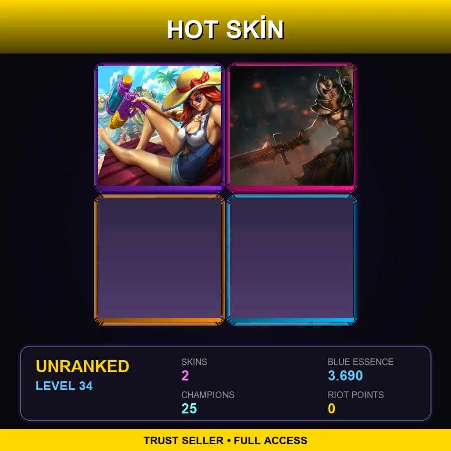 EUW | Lv34 | Unranked | 2 Skin | 25 Champ — LoL account