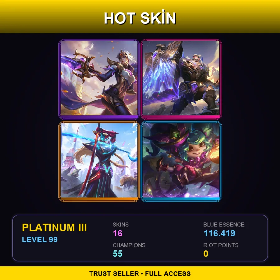 EUNE | Lv99 | Platinum III | 16 Skin | 55 Champ — LoL account