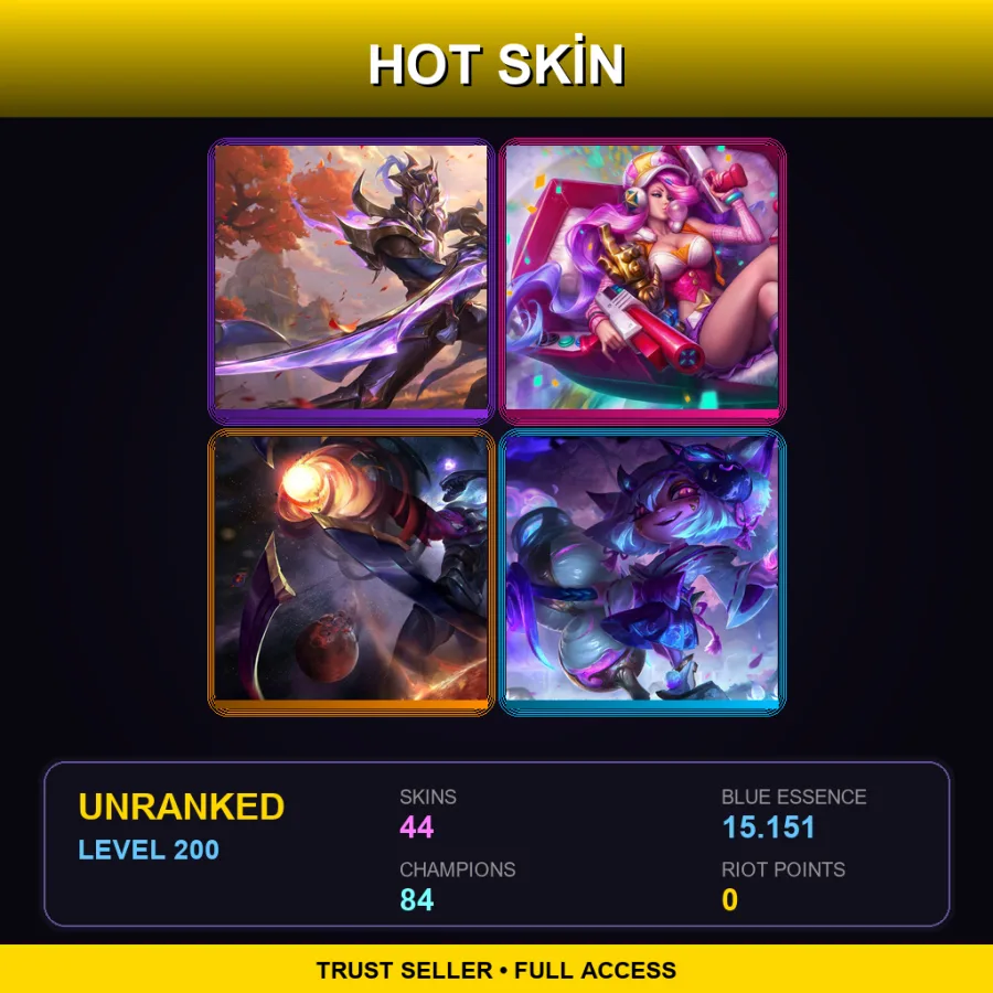 LAN | Lv200 | Unranked | 44 Skin | 84 Champ — LoL account